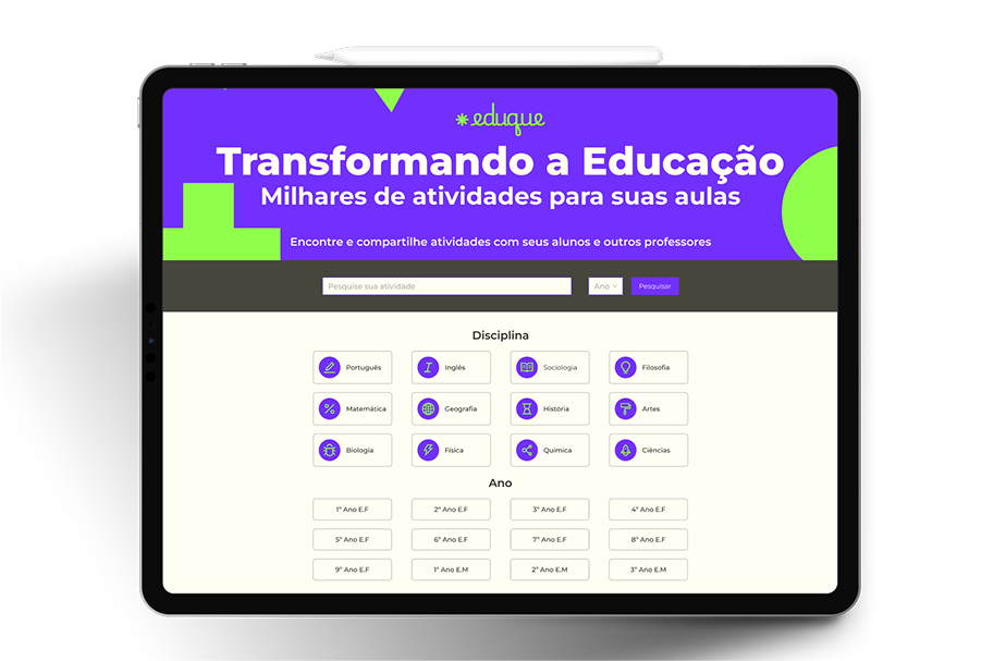 mockup de tablet com a pagina inicial do portal eduque