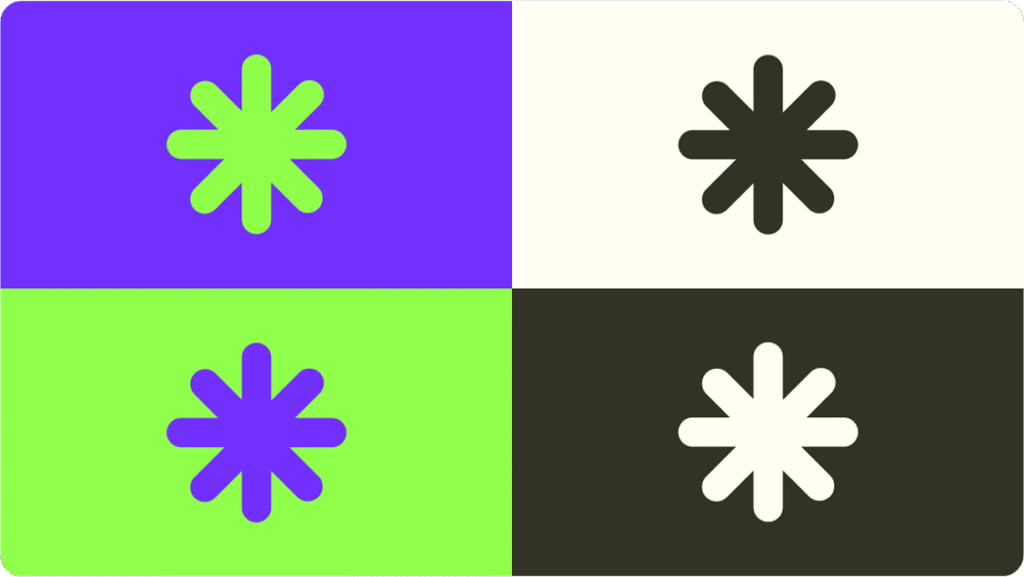 quatro variações do logo eduque nas cores verde limão, roxo, preto e branco